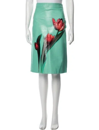 Pre-owned Prada Floral Print Midi Length Skirt In Green