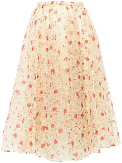 PRADA FLORAL-PRINT MIDI SKIRT