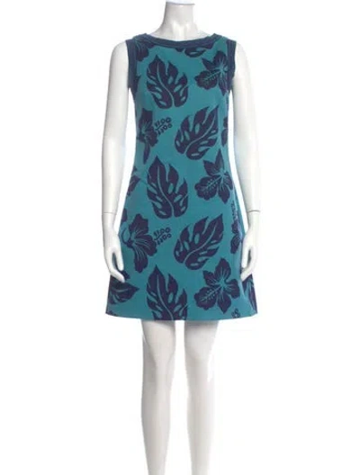 Pre-owned Prada Floral Print Mini Dress In Blue