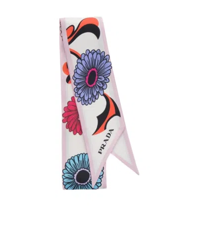 Prada Flower-print Silk Scarf In White