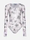 Prada Womens Pink Floral-print Slim-fit Stretch-tulle Bodysuit In Pink