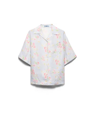 Prada Hemd Aus Altem Leinen Mit Blumenmuster In Blue