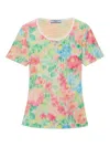 Prada Printed Ribbed Knit Cotton T-shirt In Multi