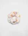 Prada Floral-print Satin Scrunchie In Black