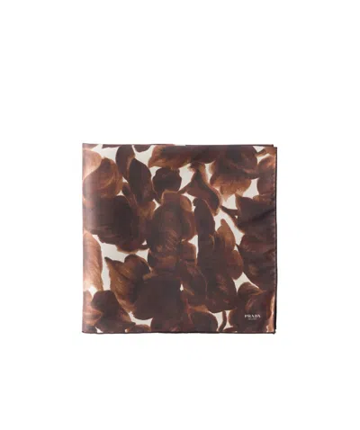Prada Floral-print Silk Scarf In F080j Moro Bianco