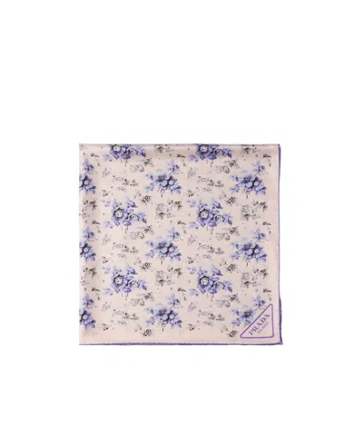 Prada Floral-print Scarf In Periwinkle Blue