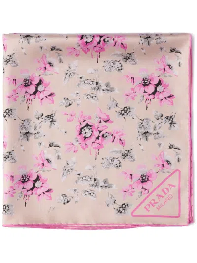 Prada Printed Silk Twill Scarf In Begonia Pink
