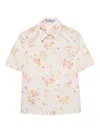 Prada Bouquet Poplin Short-sleeve Button-down Blouse In Multi