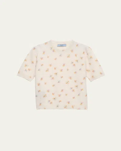 Prada Floral-print Short-sleeve Sweater In Brown