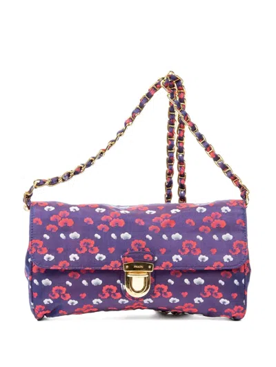 Pre-owned Prada Floral-print Shoulder Bag In Purple