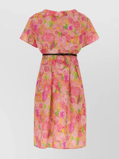 PRADA FLORAL PRINT SILK BLEND KNEE-LENGTH DRESS