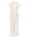Prada Long Floral Print Silk And Wool Dress In White