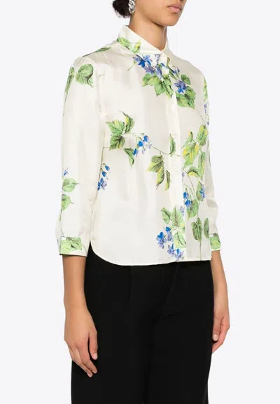 Prada Floral Print Silk Shirt In Multi