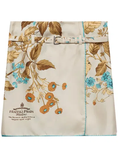 Prada Floral-print Silk Skirt In Yellow