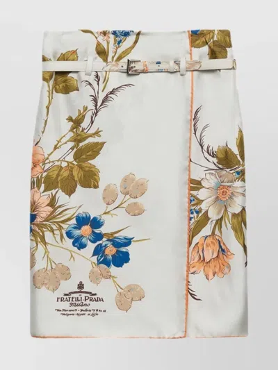 PRADA FLORAL PRINT SILK TWILL SKIRT