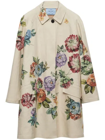 Prada Floral-print Single-breasted Coat