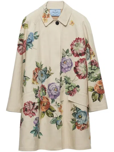 Prada Floral-print Single-breasted Coat In Printed