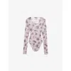 Prada Womens Pink Floral-print Slim-fit Stretch-tulle Bodysuit In Pink