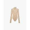 Prada Poppy Print Turtleneck Bodysuit In Red