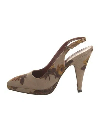Pre-owned Prada Floral Print Slingback Pumps In Neutral