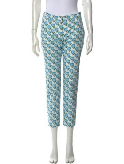 Pre-owned Prada Floral Print Straight Leg Pants In White