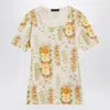 Prada Floral Pattern Cotton T-shirt In Orange