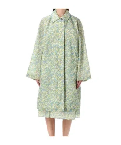 Prada Floral Print Trench Coat In Green