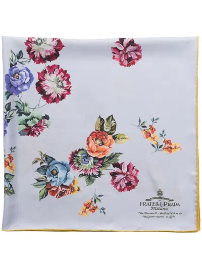 Prada Silk Gardenia Square Scarf In Gold/silver
