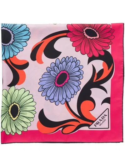 PRADA FLORAL-PRINT TWILL SCARF