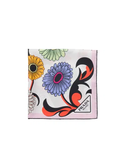 Prada Flower-print Silk Scarf In White