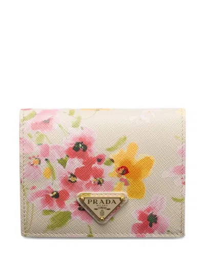 Prada Floral-print Wallet In Neutral