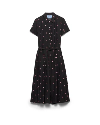Prada Floral Print Washed Silk Dress In Pink