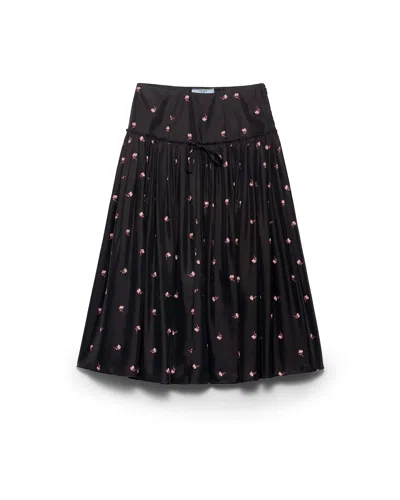 Prada Floral Print Washed Silk Midi-skirt In Black