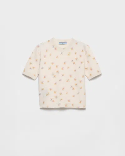 PRADA FLORAL PRINT WOOL CREW-NECK SWEATER