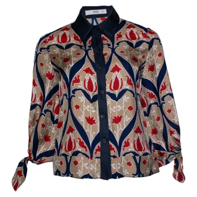 Pre-owned Prada , Floral Printed Blouse With Bows In Black