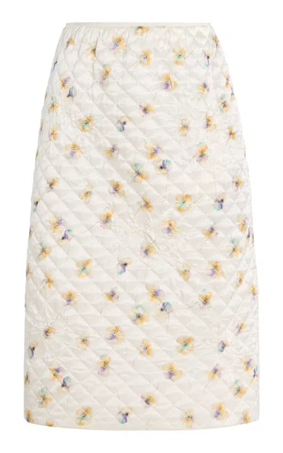 Prada Floral Quilted Satin Midi Skirt In Animal Print