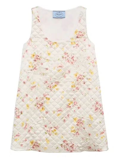 PRADA FLORAL QUILTED SATIN MINI DRESS
