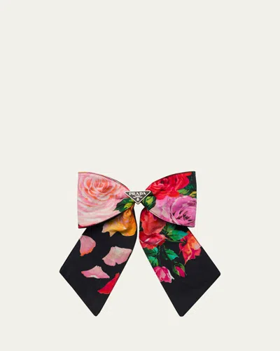 Prada Floral Re-nylon Hair Bow In F0002 Nero