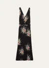 Prada Women Orchid Print Midi Dress In F0002 Nero