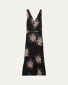 Prada Women Orchid Print Midi Dress In Nero