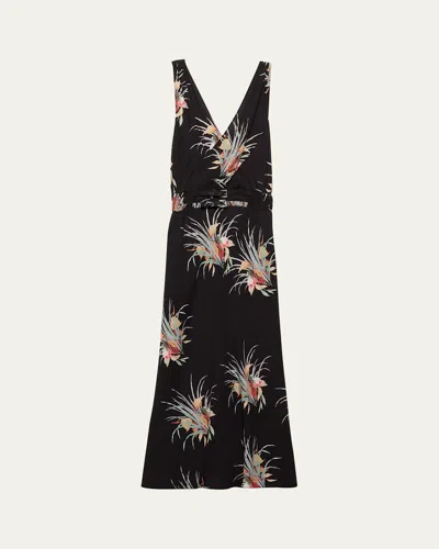 PRADA FLORAL SABLE FIT-FLARE MIDI DRESS