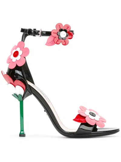 Prada Floral Sandals In Black