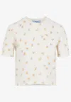 Prada Womens Yellow Floral-intarsia Short-sleeved Wool Jumper In White