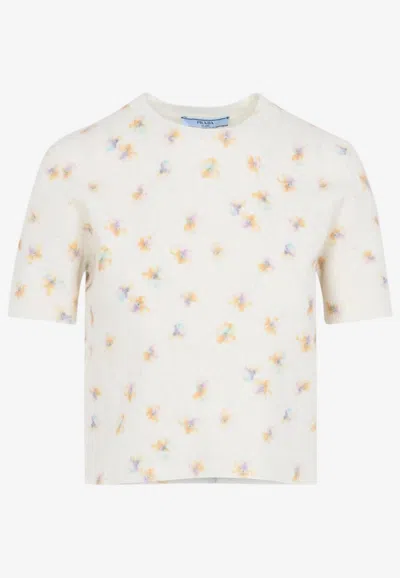 Prada Floral Crew Neck Short Sleeve Knitwear In White