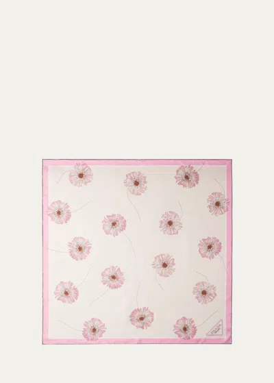 Prada Floral Silk Scarf In F0y9s Pesco Rosa