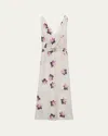 Prada Waist Belted Sleeveless V-neck Floral Backless In Avorio