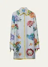 PRADA FLORAL TIED-CUFF SILK TWILL MINI DRESS