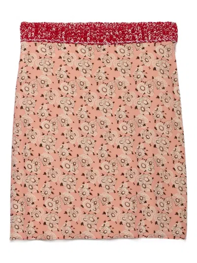 Prada Floral Triangle-logo Mini Skirt In Pink