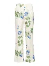 Prada Floral Print Twill Pants In White