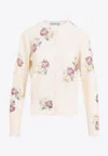 Prada Wool Floral Cardigan In Beige